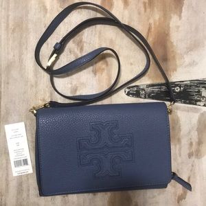 NWT Tory Burch Happer Flat Blue Crossbody Bag